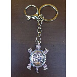 Turtle Pink Rhinestone Crystal Gold Tone Keychain Backpack Purse Clip